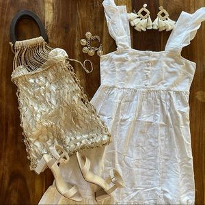 NWT ASOS DESIGN square neck ruffle smock midi sundress in linen in white